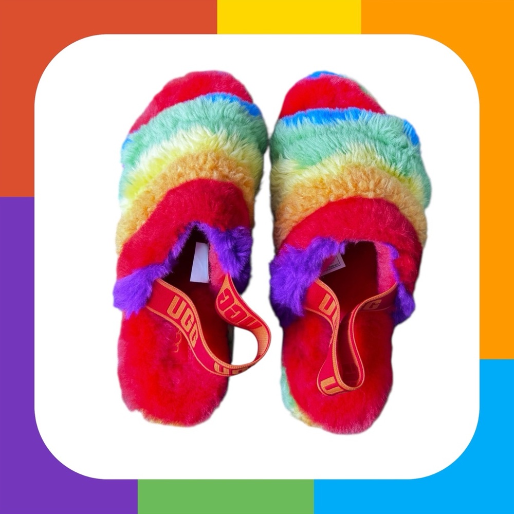 UGG Rainbow Fluff Slides- Women's Size 6- Free Shipping‎ 📦 - Picture 2 of 7